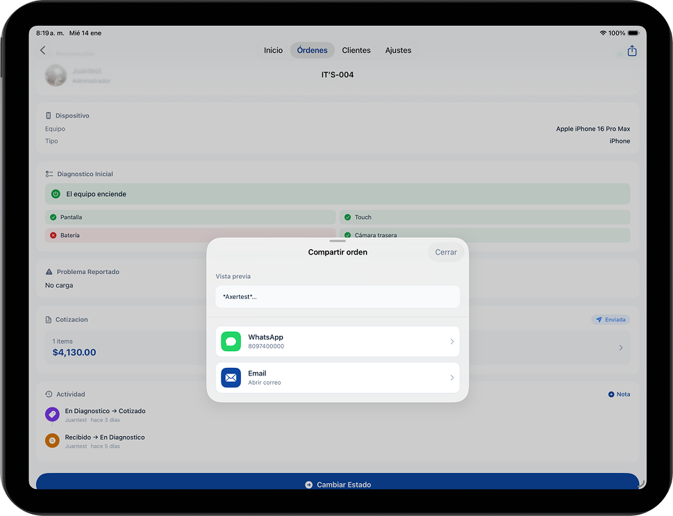 Gestión de clientes en iPad