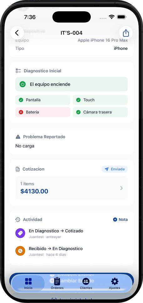 Detalle de orden en Axer